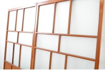 アンティーク建具　大正ロマン溢れるお洒落なガラス戸2枚セット(引き戸)(R-063749)