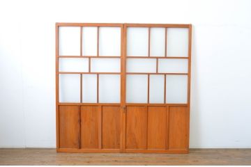 アンティーク建具　大正ロマン溢れるお洒落なガラス戸2枚セット(引き戸)(R-063749)