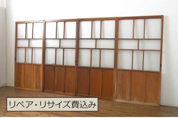 アンティーク建具　大正ロマン溢れるお洒落なガラス戸4枚セット(引き戸)(R-063750)