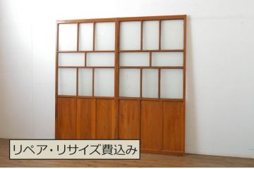 アンティーク建具　大正ロマン溢れるお洒落なガラス戸2枚セット(引き戸)(R-063751)