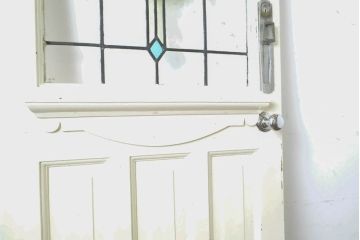 アンティーク建具　イギリスアンティーク　ステンドグラスがおしゃれなドア1枚(木製扉、ガラス扉、玄関ドア)(R-063753)