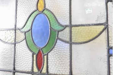 アンティーク建具　イギリスアンティーク　ステンドグラスがおしゃれな木製ドア1枚(木製扉、ガラス扉、玄関ドア)(R-063754)