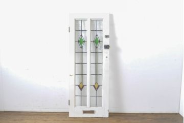 アンティーク建具　イギリスアンティーク　ステンドグラスがおしゃれな木製ドア1枚(木製扉、ガラス扉、玄関ドア)(R-063756)