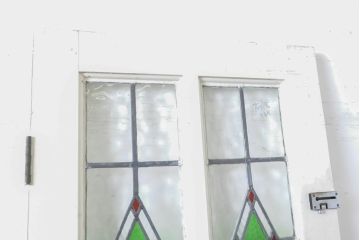 アンティーク建具　イギリスアンティーク　ステンドグラスがおしゃれな木製ドア1枚(木製扉、ガラス扉、玄関ドア)(R-063756)