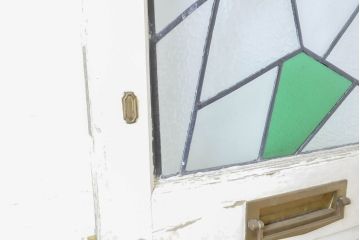 アンティーク建具　イギリスアンティーク　アールデコデザイン　ステンドグラスのデザインがいいね!　個性が光る木製ドア1枚(木製扉、玄関ドア)(R-063757)