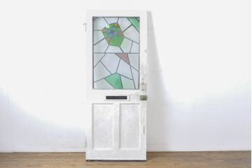 アンティーク建具　イギリスアンティーク　アールデコデザイン　ステンドグラスのデザインがいいね!　個性が光る木製ドア1枚(木製扉、玄関ドア)(R-063757)