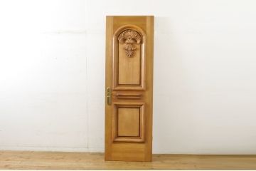 中古　ブランド家具　総ナラ(楢)材　立派な彫刻の高級ドア1枚(オークドア、扉、木製ドア、玄関ドア、建具)(R-063777)