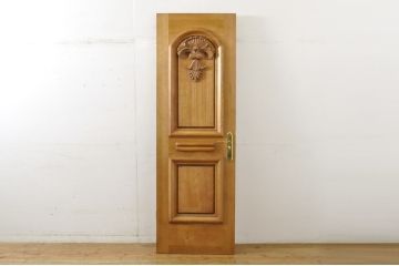 中古　ブランド家具　総ナラ(楢)材　立派な彫刻の高級ドア1枚(オークドア、扉、木製ドア、玄関ドア、建具)(R-063780)