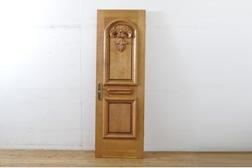 中古　ブランド家具　総ナラ(楢)材　立派な彫刻の高級ドア1枚(オークドア、扉、木製ドア、玄関ドア、建具)(R-063782)