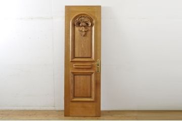 中古　ブランド家具　総ナラ(楢)材　立派な彫刻の高級ドア1枚(オークドア、扉、木製ドア、玄関ドア、建具)(R-063785)