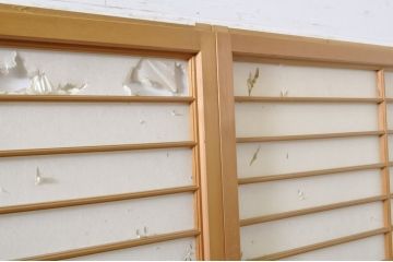 中古　上手物　和の空間づくりにおすすめ!　数寄屋で使われていた猫間障子戸4枚セット(雪見障子戸、建具、引き戸、擦り上げ障子戸、擦上障子戸、ガラス戸)(R-063787)