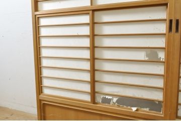 中古　上手物　和の空間づくりにおすすめ!　数寄屋で使われていた猫間障子戸2枚セット(雪見障子戸、建具、引き戸、擦り上げ障子戸、擦上障子戸、ガラス戸)(R-063788)