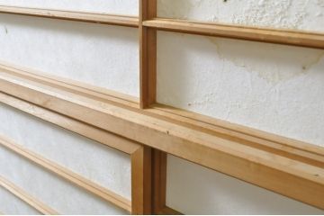 中古　上手物　和の空間づくりにおすすめ!　数寄屋で使われていた猫間障子戸2枚セット(雪見障子戸、建具、引き戸、擦り上げ障子戸、擦上障子戸、ガラス戸)(R-063788)