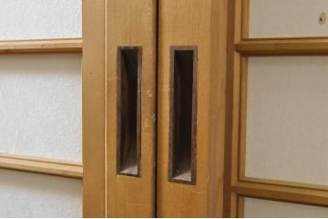 中古　上手物　和の空間づくりにおすすめ!　数寄屋で使われていた猫間障子戸2枚セット(雪見障子戸、建具、引き戸、擦り上げ障子戸、擦上障子戸、ガラス戸)(R-063789)