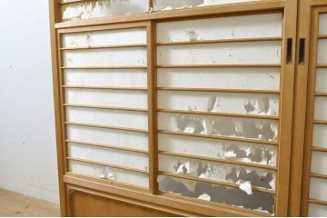 中古　上手物　和の空間づくりにおすすめ!　数寄屋で使われていた猫間障子戸2枚セット(雪見障子戸、建具、引き戸、擦り上げ障子戸、擦上障子戸、ガラス戸)(R-063790)