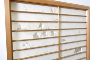 中古　上手物　和の空間づくりにおすすめ!　数寄屋で使われていた猫間障子戸2枚セット(雪見障子戸、建具、引き戸、擦り上げ障子戸、擦上障子戸、ガラス戸)(R-063790)