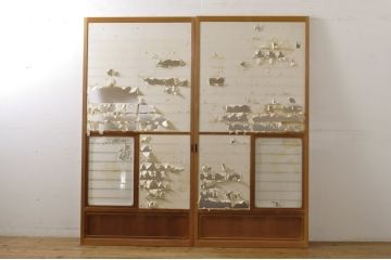 中古　上手物　和の空間づくりにおすすめ!　数寄屋で使われていた猫間障子戸2枚セット(雪見障子戸、建具、引き戸、擦り上げ障子戸、擦上障子戸、ガラス戸)(R-063790)