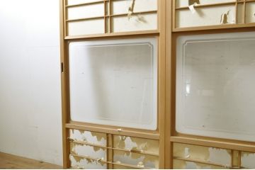 中古　上手物　和の空間づくりにおすすめ!　数寄屋で使われていた幅狭猫間障子戸4枚セット(雪見障子戸、建具、引き戸、擦り上げ障子戸、擦上障子戸、ガラス戸)(R-063791)