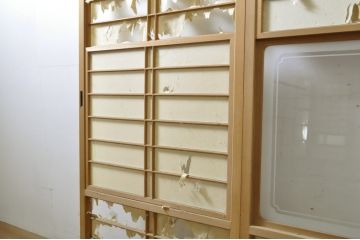 中古　上手物　和の空間づくりにおすすめ!　数寄屋で使われていた幅狭猫間障子戸4枚セット(雪見障子戸、建具、引き戸、擦り上げ障子戸、擦上障子戸、ガラス戸)(R-063791)