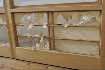 中古　上手物　和の空間づくりにおすすめ!　数寄屋で使われていた幅狭猫間障子戸4枚セット(雪見障子戸、建具、引き戸、擦り上げ障子戸、擦上障子戸、ガラス戸)(R-063791)