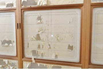 中古　上手物　和の空間づくりにおすすめ!　数寄屋で使われていた幅狭猫間障子戸4枚セット(雪見障子戸、建具、引き戸、擦り上げ障子戸、擦上障子戸、ガラス戸)(R-063791)