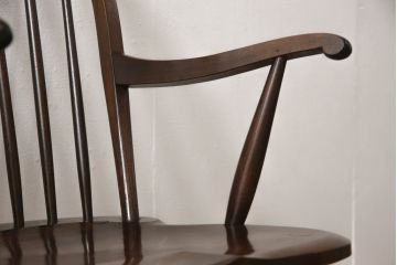 中古　美品　松本民芸家具　美しいシルエットが目を引く#85リーチ型アームチェア2脚セット(ダイニングチェア、板座チェア、アームチェア、椅子)(R-063812)