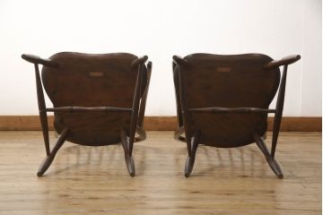 中古　美品　松本民芸家具　美しいシルエットが目を引く#85リーチ型アームチェア2脚セット(ダイニングチェア、板座チェア、アームチェア、椅子)(R-063812)