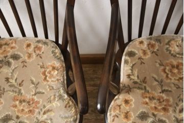 中古　美品　松本民芸家具　クッション付き　美しいシルエットが目を引く、#85リーチ型アームチェア2脚セット(ダイニングチェア、板座チェア、アームチェア、椅子)(R-063813)
