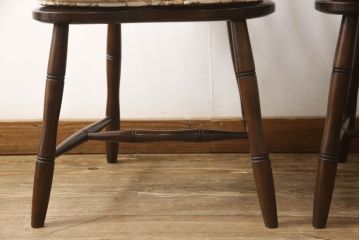 中古　美品　松本民芸家具　クッション付き　美しいシルエットが目を引く、#85リーチ型アームチェア2脚セット(ダイニングチェア、板座チェア、アームチェア、椅子)(R-063813)