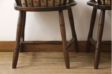 中古　美品　松本民芸家具　クッション付き　美しいシルエットが目を引く、#85リーチ型アームチェア2脚セット(ダイニングチェア、板座チェア、アームチェア、椅子)(R-063813)