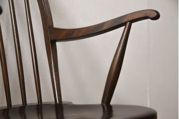 中古　美品　松本民芸家具　クッション付き　美しいシルエットが目を引く、#85リーチ型アームチェア2脚セット(ダイニングチェア、板座チェア、アームチェア、椅子)(R-063813)