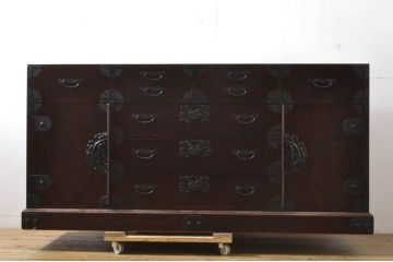 中古　美品　筑後民芸　上質な和の雰囲気を高めるサイドボード(戸棚、収納箪笥、整理箪笥、収納箪笥、サイドチェスト、引き出し、和箪笥、和たんす、和タンス)(R-063843)