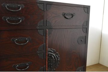 中古　美品　筑後民芸　上質な和の雰囲気を高めるサイドボード(戸棚、収納箪笥、整理箪笥、収納箪笥、サイドチェスト、引き出し、和箪笥、和たんす、和タンス)(R-063843)