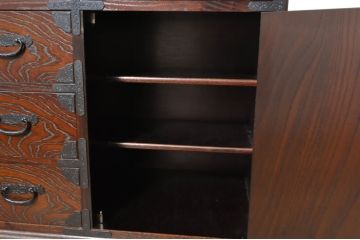 中古　美品　筑後民芸　上質な和の雰囲気を高めるサイドボード(戸棚、収納箪笥、整理箪笥、収納箪笥、サイドチェスト、引き出し、和箪笥、和たんす、和タンス)(R-063843)