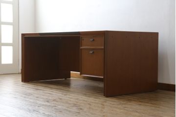 中古　美品　CONDE HOUSE(カンディハウス)　ナラ材　スタイリッシュなデザインが魅力の大型デスク(片袖机、ワークデスク、在宅用、在宅ワーク用、オフィスデスク)(定価約65万円)(R-063850)