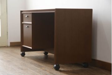 中古　美品　CONDE HOUSE(カンディハウス)　ナラ材　ちょっとしたワークスペース作りに便利なサイドデスク(片袖机、作業台、ワークデスク、在宅用、在宅ワーク用、オフィスデスク、キャスター付き)(定価約20万円)(R-063851)