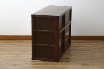 和製アンティーク　前面欅(ケヤキ)材　組子入り　和モダンなお部屋づくりに取り入れたい関東水屋箪笥(食器棚、戸棚、収納棚、キャビネット)(R-063861)