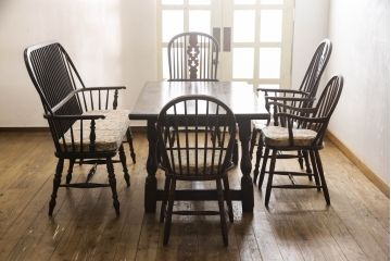中古　美品　松本民芸家具　♯513型　クッション付き　クラシカルなデザインが美しいウィンザーチェア(ウィンザーベンチ、長椅子、3人掛けベンチ、ウインザーチェア)(R-063870)