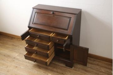 中古　北海道民芸家具　上質な作りが魅力のライティングビューロー(机、在宅ワーク用デスク、ワークデスク、引き出し)(定価約34万円)(R-063877)