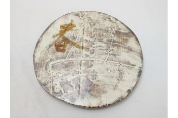 人間国宝　田村耕一　刻　梅文　陶板(共箱付き、和食器)(R-063924)