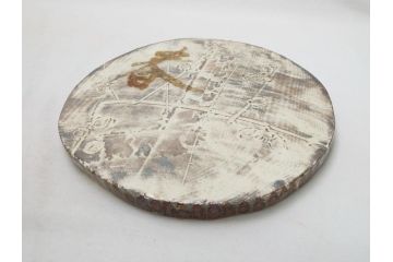 人間国宝　田村耕一　刻　梅文　陶板(共箱付き、和食器)(R-063924)