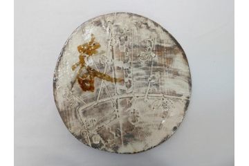 人間国宝　田村耕一　刻　梅文　陶板(共箱付き、和食器)(R-063924)