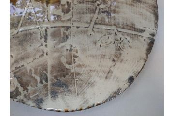 人間国宝　田村耕一　刻　梅文　陶板(共箱付き、和食器)(R-063924)