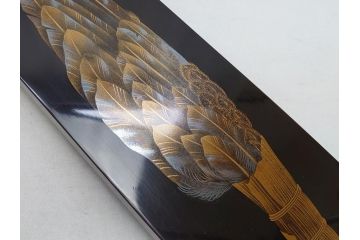 明治〜大正　時代物　蒔絵短冊入　漆器(共箱付き、短冊5枚付)(R-063929)