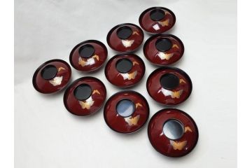 明治〜大正　輪島塗　花蝶　蒔絵　漆器　吸物椀10客(共箱付き、お椀)(R-063930)