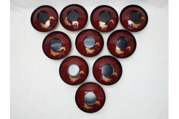 明治〜大正　輪島塗　花蝶　蒔絵　漆器　吸物椀10客(共箱付き、お椀)(R-063930)