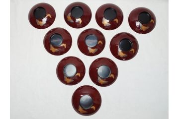 明治〜大正　輪島塗　花蝶　蒔絵　漆器　吸物椀10客(共箱付き、お椀)(R-063930)