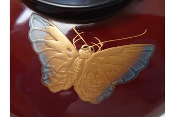 明治〜大正　輪島塗　花蝶　蒔絵　漆器　吸物椀10客(共箱付き、お椀)(R-063930)