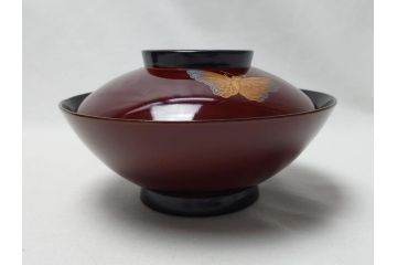 明治〜大正　輪島塗　花蝶　蒔絵　漆器　吸物椀10客(共箱付き、お椀)(R-063930)