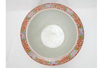 特大!　鮮やかな十錦手火鉢　蝶の図　花蝶文(鉢カバー、メダカ鉢、めだか)(R-063932)